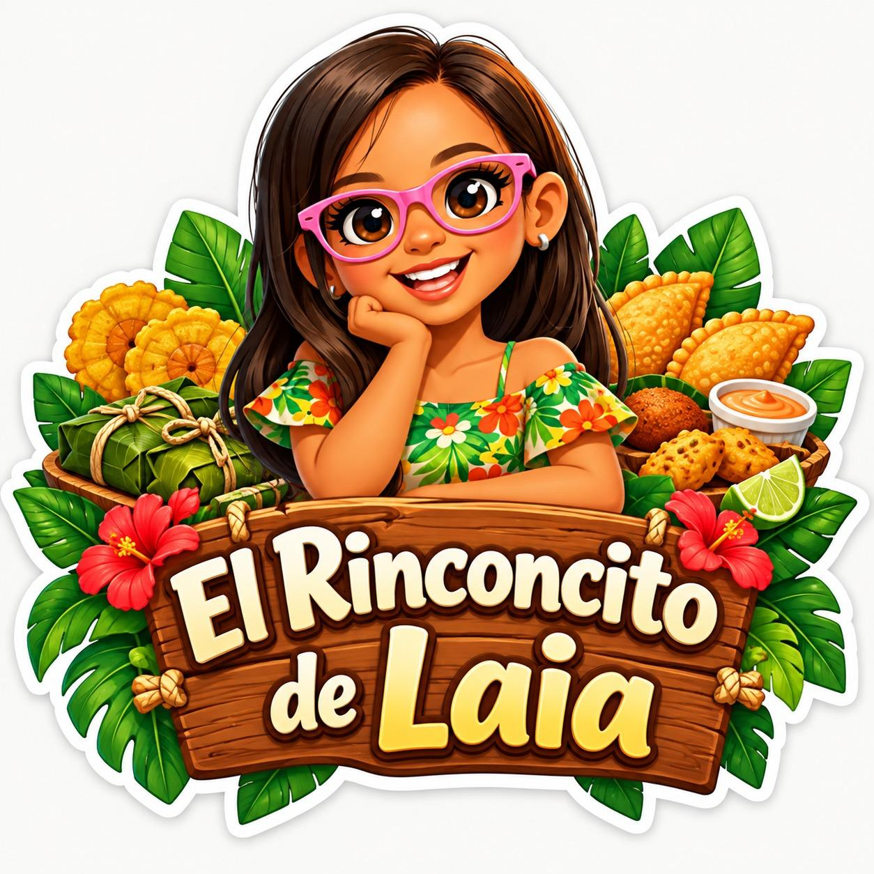 El Rinconcito de Laia: ilustración de Laia rodeada de picaderas y hojas tropicales